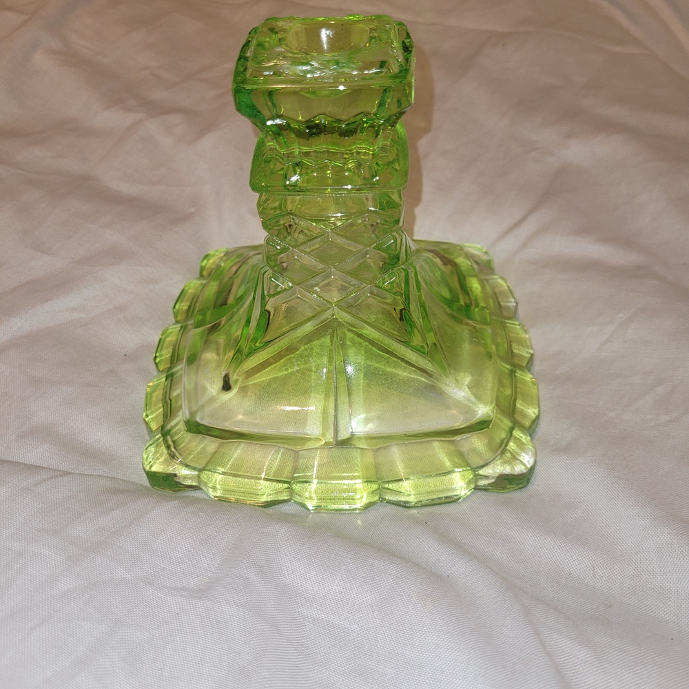 Uranium Glass Green Candle Holder